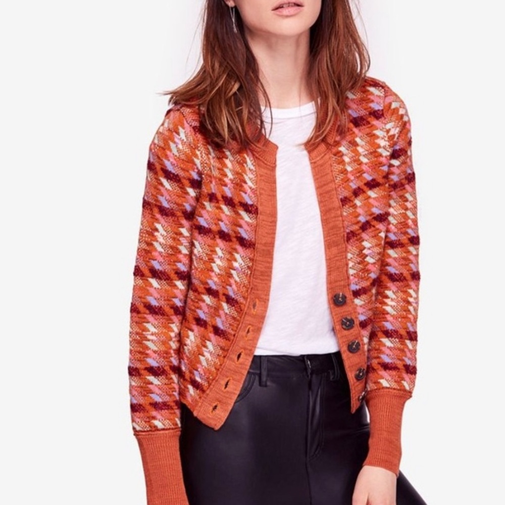 Free People Small Orange Pattern Cardigan